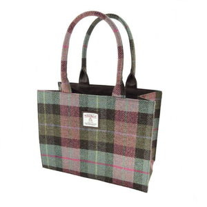 Handcrafted Harris Tweed Tote Bag with Tartan Pattern Muted Green Creatie Irish Gifts