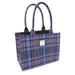 Handcrafted Harris Tweed Tote Bag with Tartan Pattern Blue Purple Creatie Irish Gifts