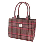 Handcrafted Harris Tweed Tote Bag with Tartan Pattern Burgundy Pink Creatie Irish Gifts