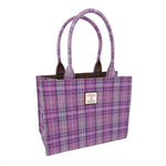 Handcrafted Harris Tweed Tote Bag with Tartan Pattern Purple Mint Creatie Irish Gifts