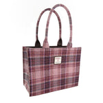 Handcrafted Harris Tweed Tote Bag with Tartan Pattern Pink Burgundy Creatie Irish Gifts