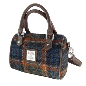 Leather & Harris Tweed Mini Duffle Bag Grey Rust Creative Irish Gifts