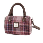 Leather & Harris Tweed Mini Duffle Bag Pink Burgundy Creative Irish Gifts