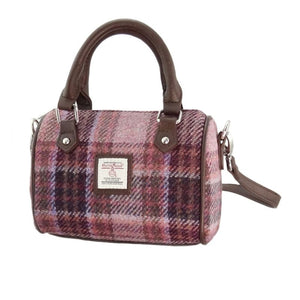 Leather & Harris Tweed Mini Duffle Bag Pink Burgundy Creative Irish Gifts