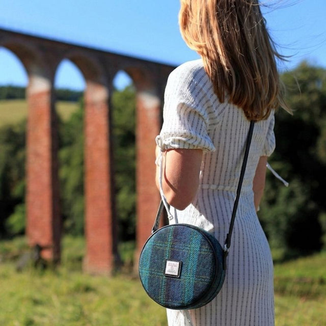 Harris Tweed Round Crossbody Bannock Bag Turquoise Lifestyle Creative Irish Gifts