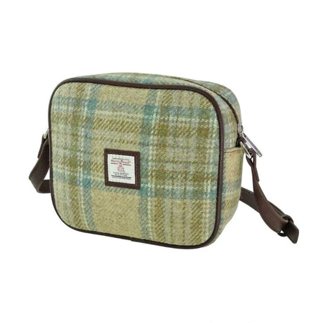 Harris Tweed & Leather Messenger Bag with Tartan Pattern Beige Creative Irish Gifts