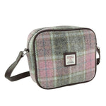 Harris Tweed & Leather Messenger Bag with Tartan Pattern Soft Pink Creative Irish Gifts