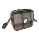 Harris Tweed & Leather Messenger Bag with Tartan Pattern Muted Green Creative Irish Gifts