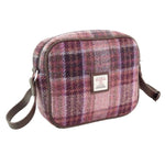 Harris Tweed & Leather Messenger Bag with Tartan Pattern Pink Burgundy Creative Irish Gifts