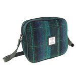 Harris Tweed & Leather Messenger Bag with Tartan Pattern Turquoise Creative Irish Gifts