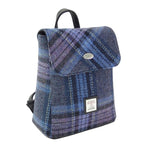 Harris Tweed Mini Backpack with Tartan Pattern Blue Purple Creative Irish Gifts