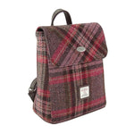 Harris Tweed Mini Backpack with Tartan Pattern Burgundy Pink Creative Irish Gifts
