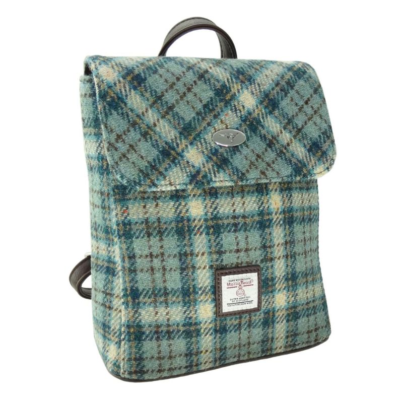 Harris Tweed Mini Backpack with Tartan Pattern Duck Egg Creative Irish Gifts