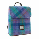 Harris Tweed Mini Backpack with Tartan Pattern Green Purple Creative Irish Gifts