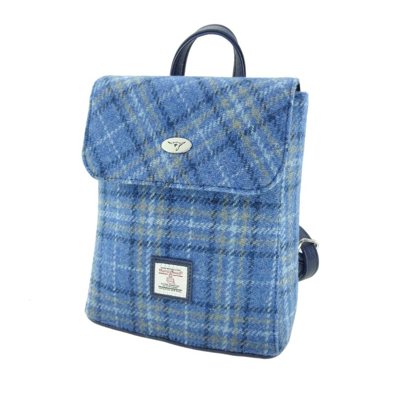 Harris Tweed Mini Backpack with Tartan Pattern Light Blue Creative Irish Gifts