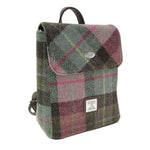 Harris Tweed Mini Backpack with Tartan Pattern Muted Green Creative Irish Gifts