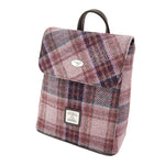 Harris Tweed Mini Backpack with Tartan Pattern Pink Burgundy Creative Irish Gifts
