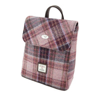 Harris Tweed Mini Backpack with Tartan Pattern Pink Burgundy Creative Irish Gifts