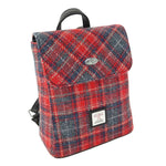 Harris Tweed Mini Backpack with Tartan Pattern Red Grey Creative Irish Gifts