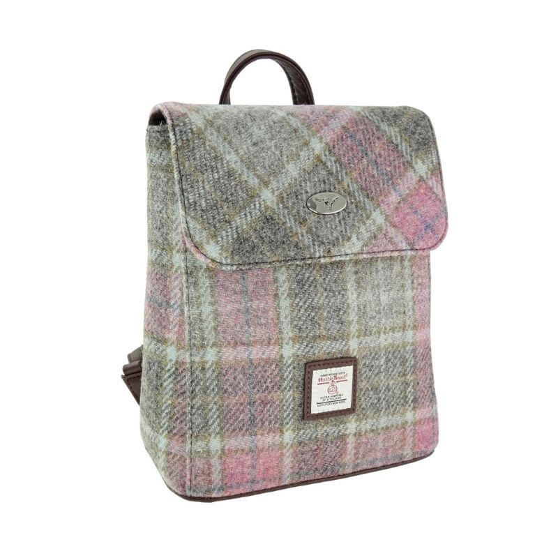 Harris Tweed Mini Backpack with Tartan Pattern Soft Pink Creative Irish Gifts