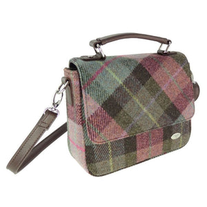 Mini Harris Tweed Satchel with Tartan Pattern Green Purple Creative Irish Gifts