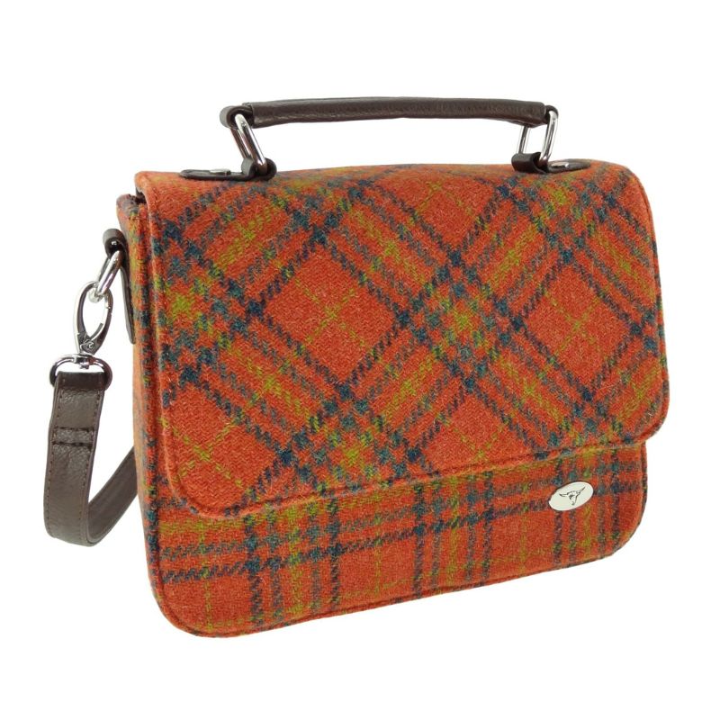 Mini Harris Tweed Satchel with Tartan Pattern Orange Creative Irish Gifts
