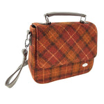 Mini Harris Tweed Satchel with Tartan Pattern Rust Orange Creative Irish Gifts