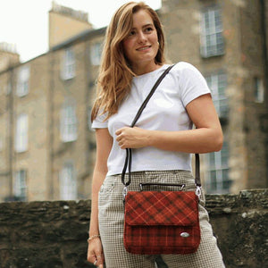 Mini Harris Tweed Satchel with Tartan Pattern Rust Orange Lifestyle Creative Irish Gifts