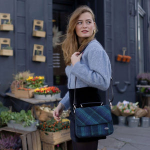 Mini Harris Tweed Satchel with Tartan Pattern Turquoise Creative Irish Gifts