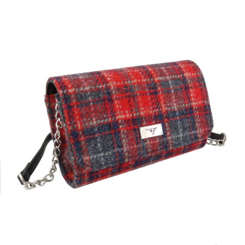 Women's Harris Tweed Wallet Shoulder Bag Red Grey Creative Irish Gifts