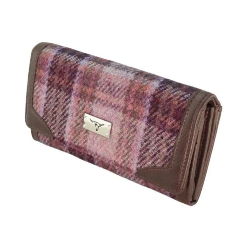 Ladies Harris Tweed Long Butte Wallet Pink Burgundy Creative Irish Gifts
