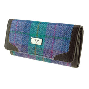 Ladies Harris Tweed Long Butte Wallet Green Purple Creative Irish Gifts