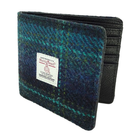 Men's Harris Tweed & Leather Wallet Turquoise Creative Irish Gifts