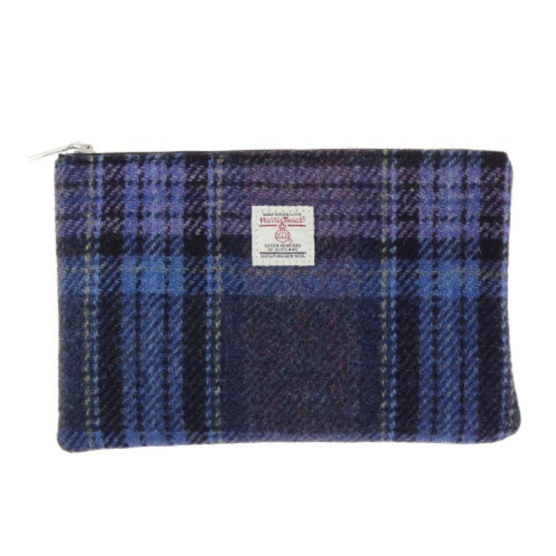 Harris Tweed Medium Zip Pouch Blue Purple Creative Irish Gifts