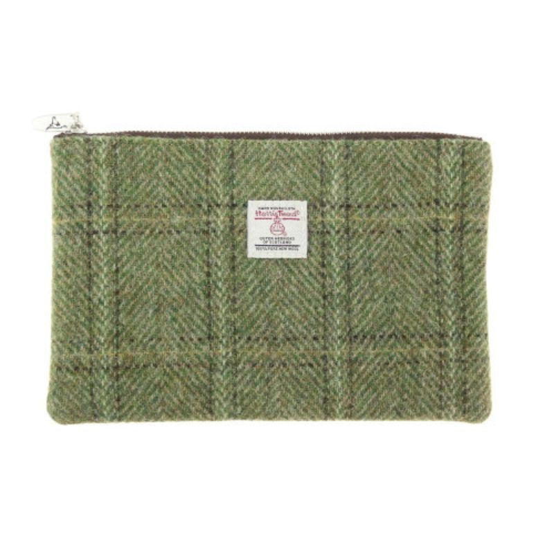 Harris Tweed Medium Zip Pouch Green Creative Irish Gifts