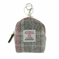 Harris Tweed Micro Pouch with Tartan Pattern Soft Pink Creative Irish Gifts