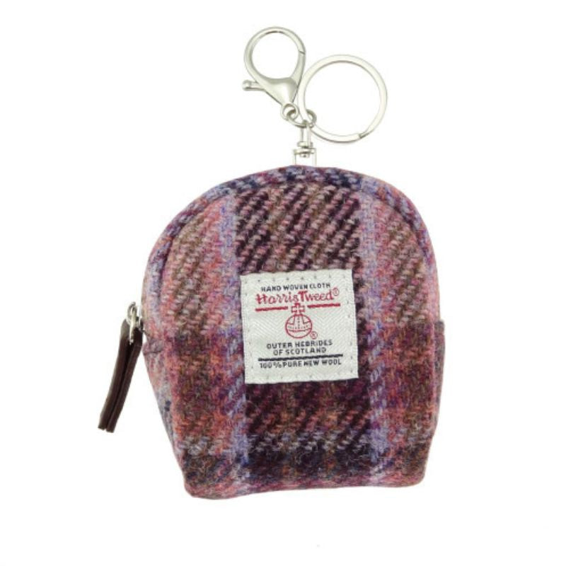 Harris Tweed Micro Pouch with Tartan Pattern Pink Burgundy Creative Irish Gifts