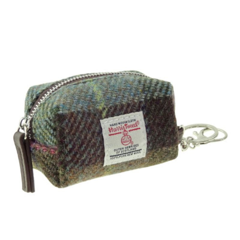 Harris Tweed Small Zip Bag with Tartan Pattern Muted Green Creative Irish Gifts