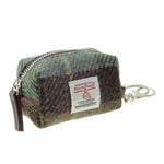 Harris Tweed Small Zip Bag with Tartan Pattern Muted Green Creative Irish Gifts