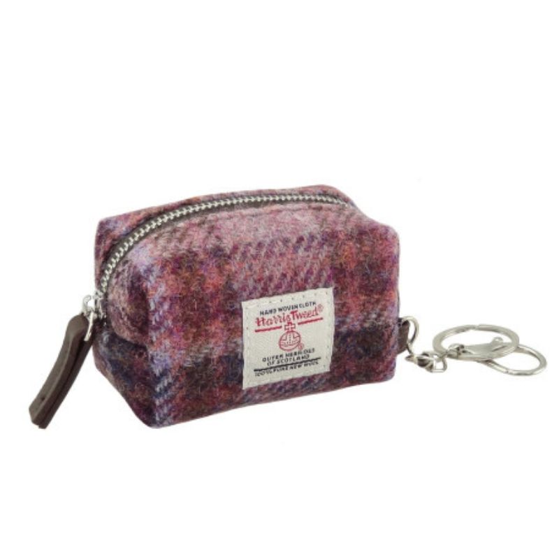 Harris Tweed Small Zip Bag with Tartan Pattern Pink Burgundy Creative Irish Gifts