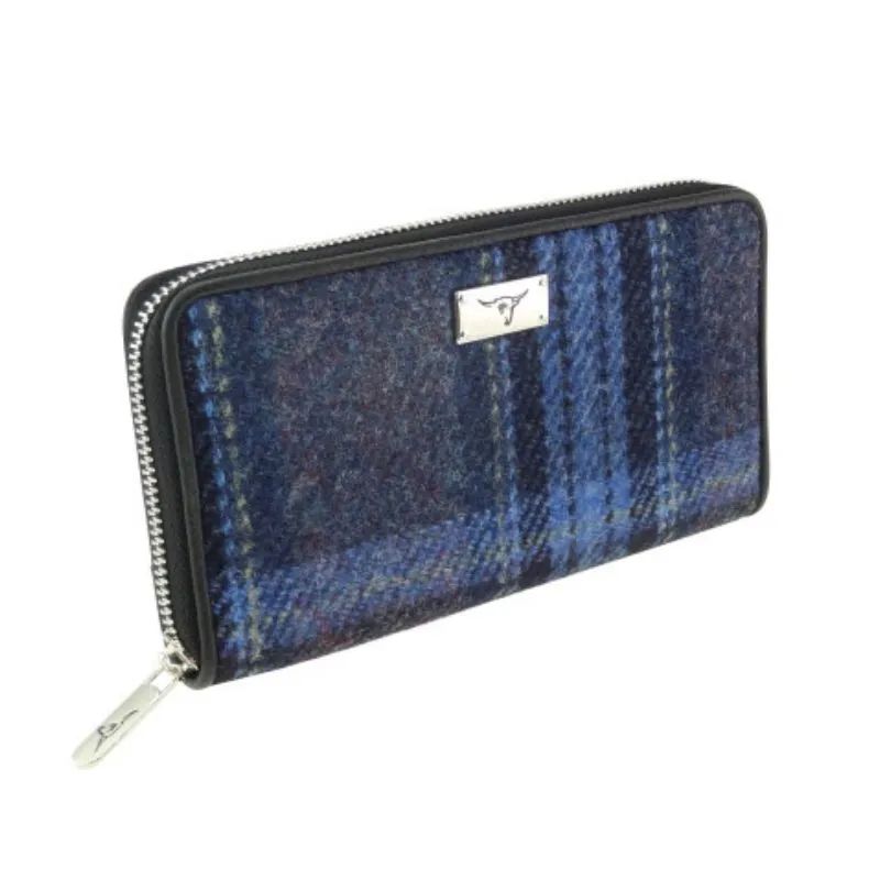 Women's Harris Tweed Wallet in Tartan Blue Purple Creative Irish Gifts