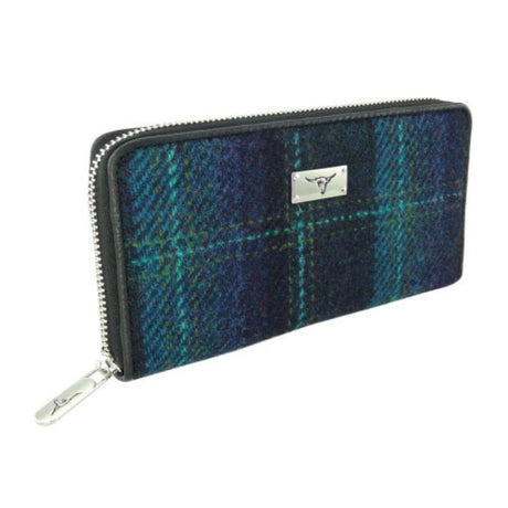 Women's Harris Tweed Wallet in Tartan Turquoise Creative Irish Gifts