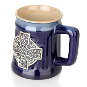 Celtic High Cross Stoneware Beer Mug Blue side view Creative Irish Gift