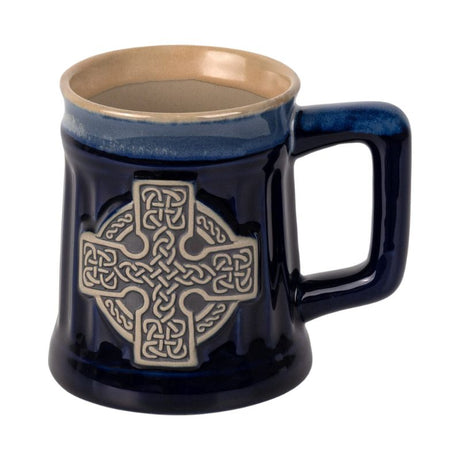 Celtic High Cross Stoneware Beer Mug Blue Creative Irish Gift