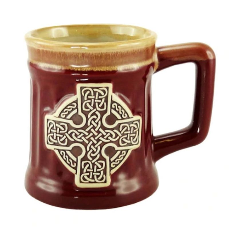 Celtic High Cross Stoneware Beer Mug Red Creative Irish Gift
