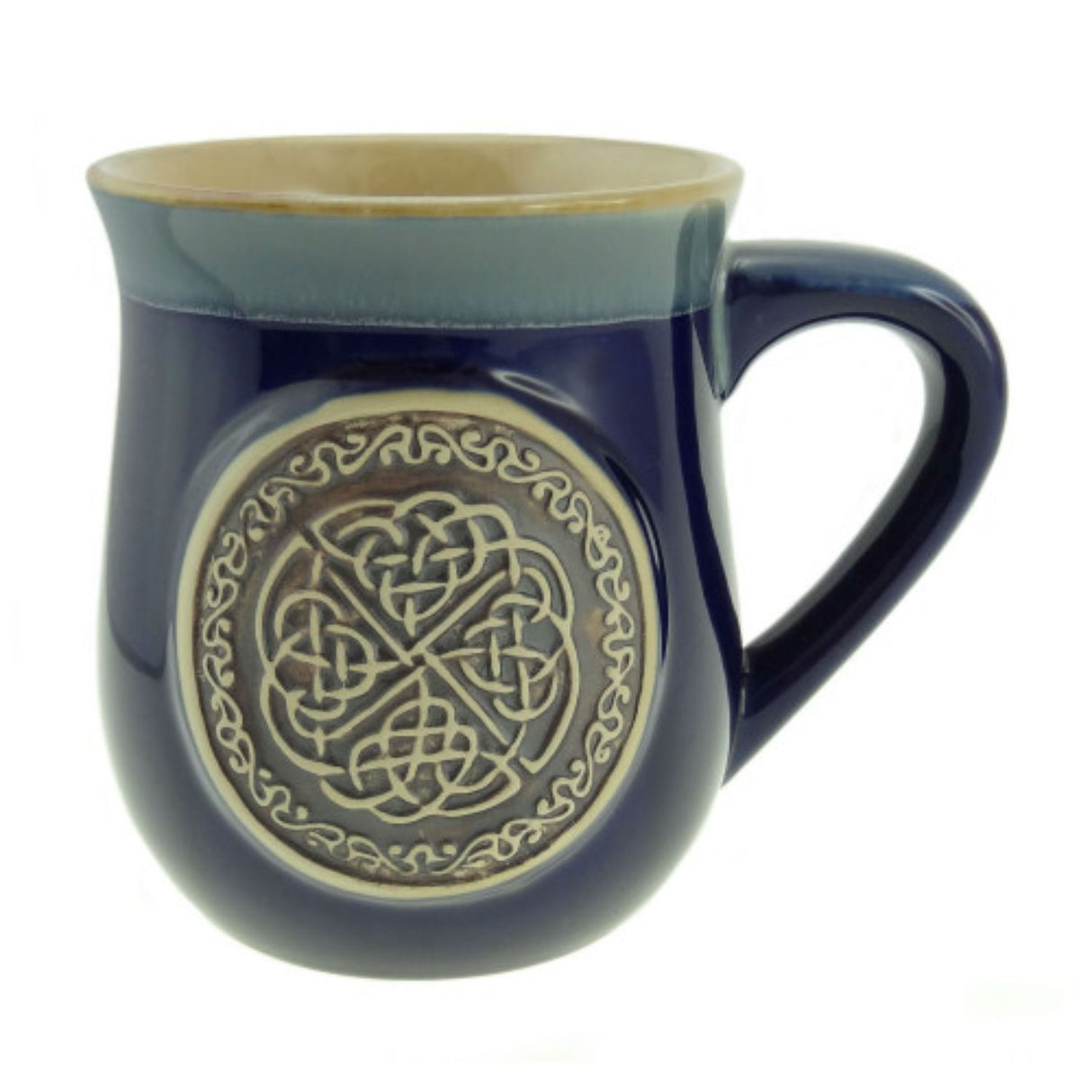 GA-PT1008-BLUE Hand Finished Stoneware Celtic Knot Mug, Blue Color Creative Irish Gifts.com