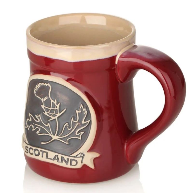 Hand Painted Stoneware Embossed Thistle Mug