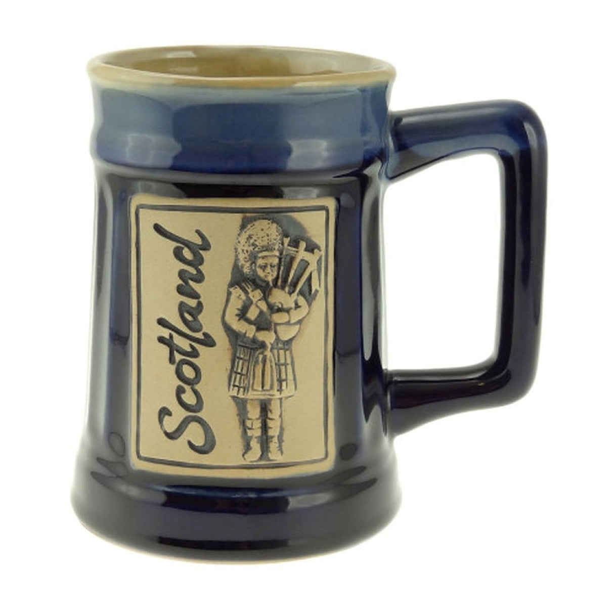 GA-PT1015-BLU Hand Painted Stoneware Scotland Piper Beer Mug, Blue Creative Irish Gifts
