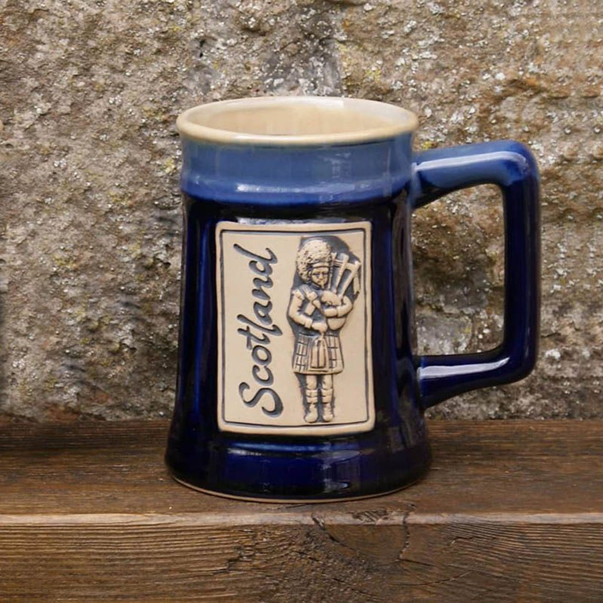 GA-PT1015-BLU Hand Painted Stoneware Scotland Piper Beer Mug, Blue Creative Irish Gifts
