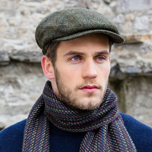 Irish Wool Tweed Kerry Flat Cap, Forest Green Herringbone Creative Irish Gifts

